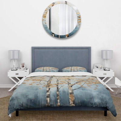 Gold And Blue Trees Harmony III - Trees Duvet Cover Set