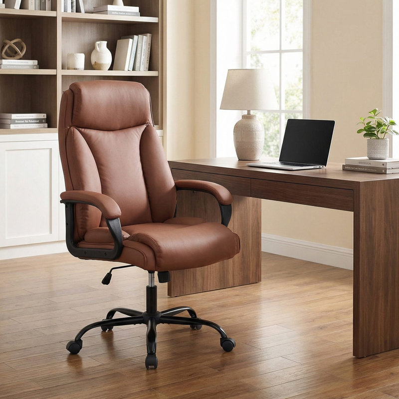 Fauteuil de bureau ergonomique à haut et grand dossier avec capacité de poids de 400 lb, fauteuil de bureau pivotant à 360 ° rembourré en cuir de qualité supérieure pour le bureau à domicile