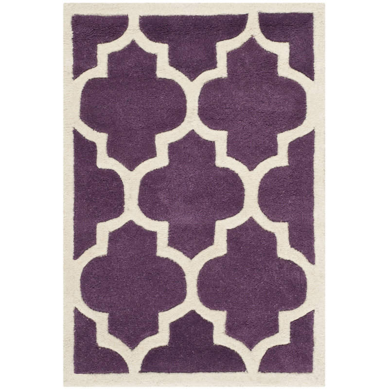 Tapis mauve / ivoire en laine Carolene, Rectangulaire 3 pi x 5 pi