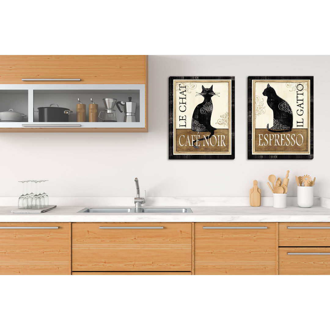 " Lovely Le Chat And El Gato Cat Cofee Espresso Signs " by Veronique Charron 2 - Pieces Red Barrel Studio®