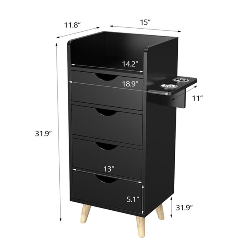 Black 4-Layer Salon Styling Storage Station W/4 Drawers