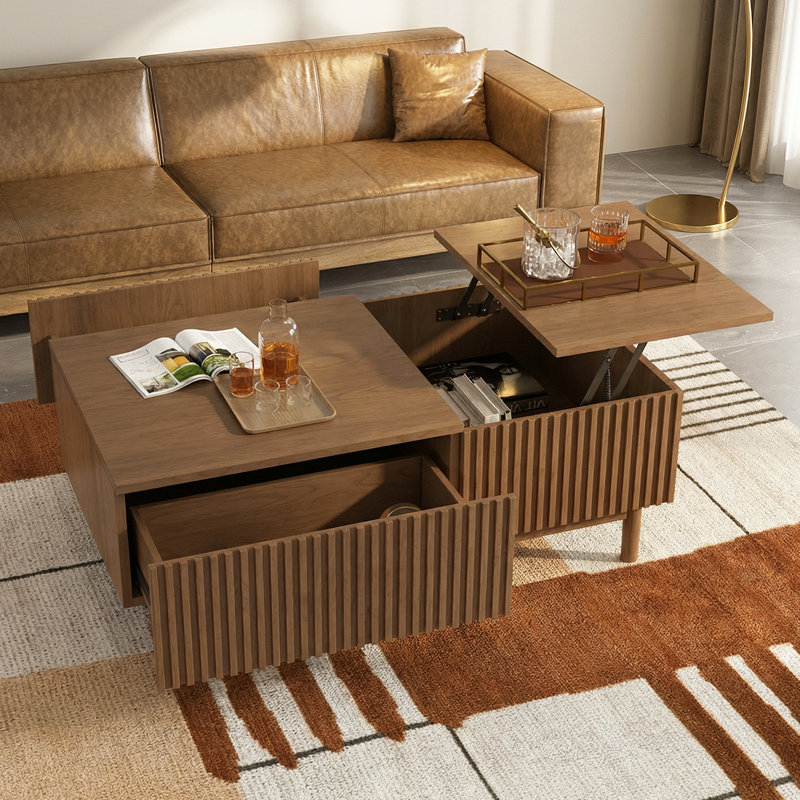 51.1" Lift-Top Coffee Table with 2 Drawers & Hidden Storage Compartment, Modern Design
