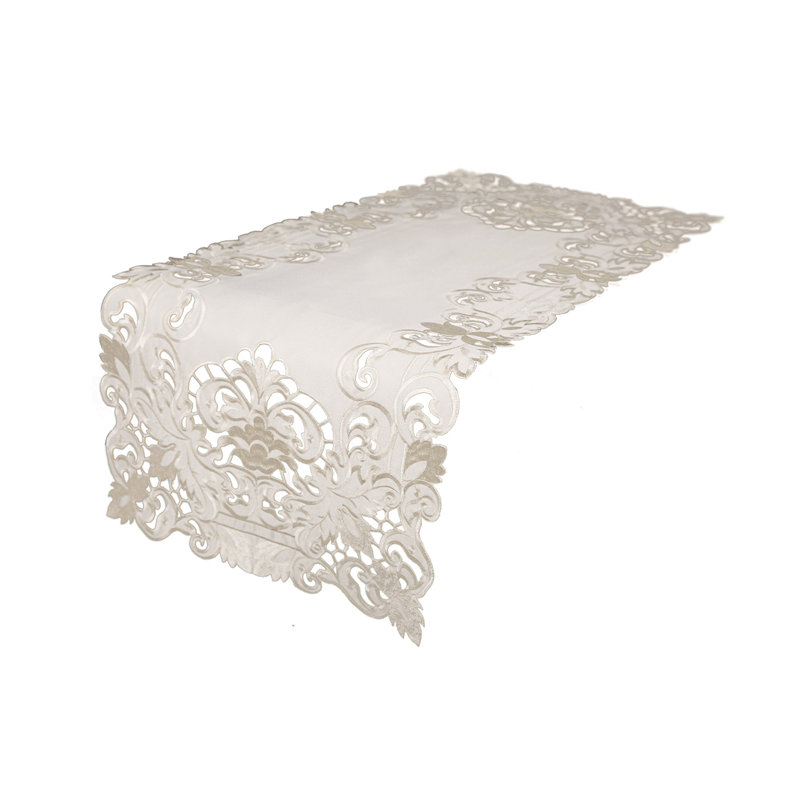 Jamin Embroidered Cutwork Table Runner, Ivory