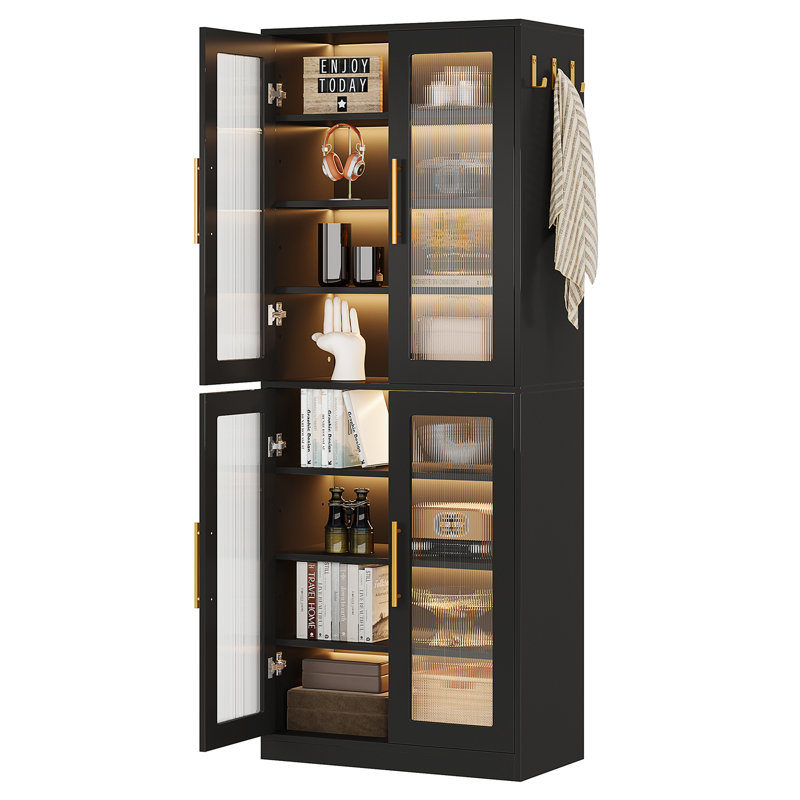 67" Tall Black Bookcase With Doors, Black