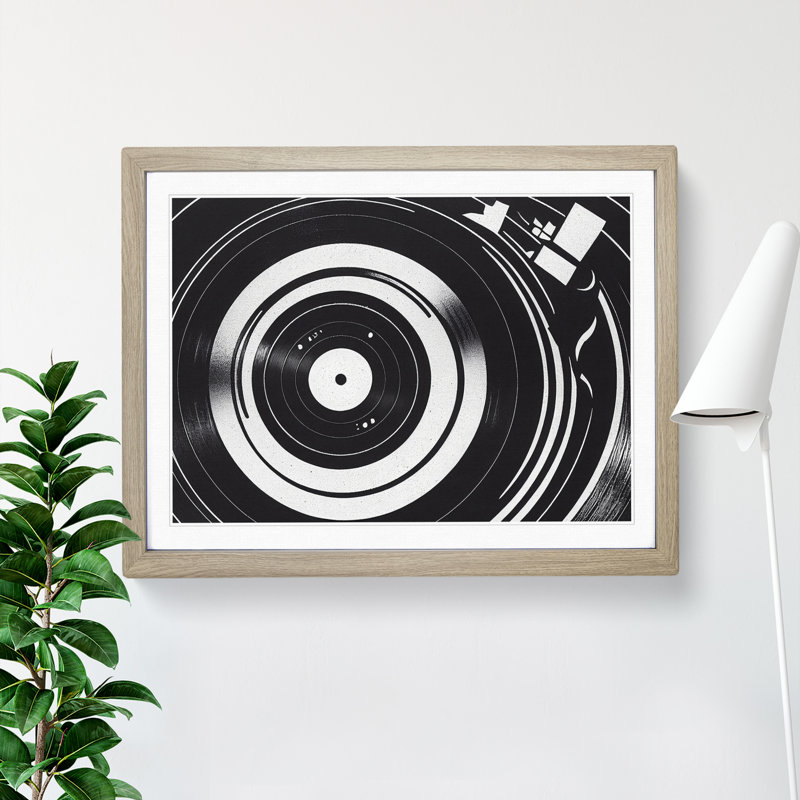 Masterful Vinyl Record Abstract - Single Picture Frame Print, 46cm H x 64cm W x 2cm D, Oak
