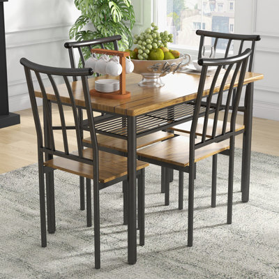 Farmhouse 5-Piece Dining Table Set for 4 People Wood Rectangular Kitchen Table
