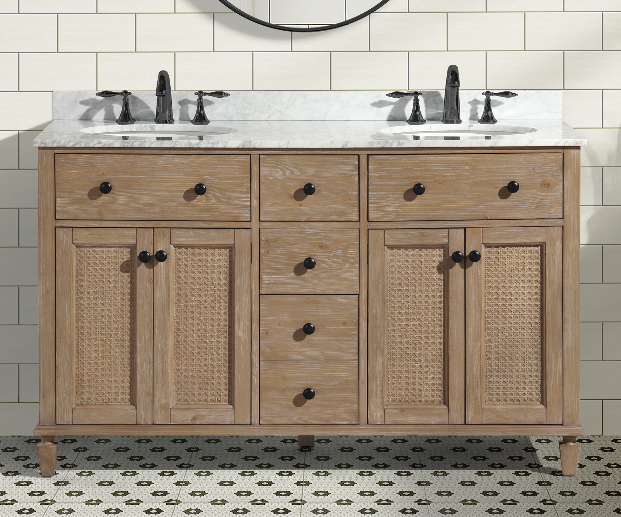 Lark Manor Wellsville 55'' Double Bathroom Vanity with Quartz Top