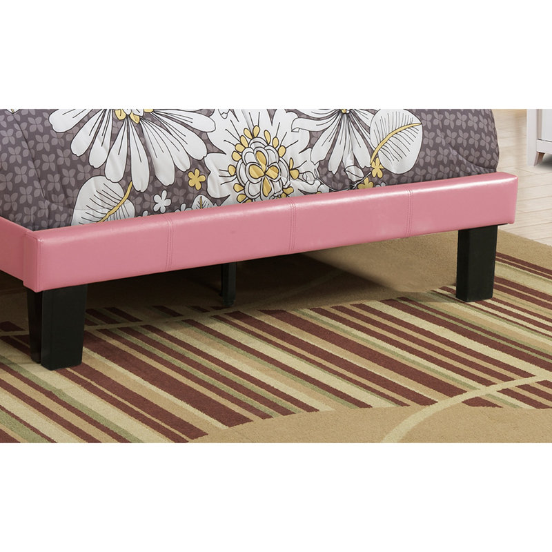 Cadre de lit plateforme simple et simple en similicuir rose avec lattes en bois