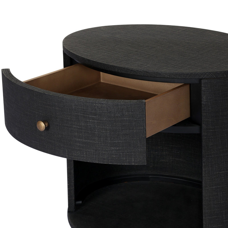 Amelia Oval One Drawer Nightstand-Black Linen, Black Linen