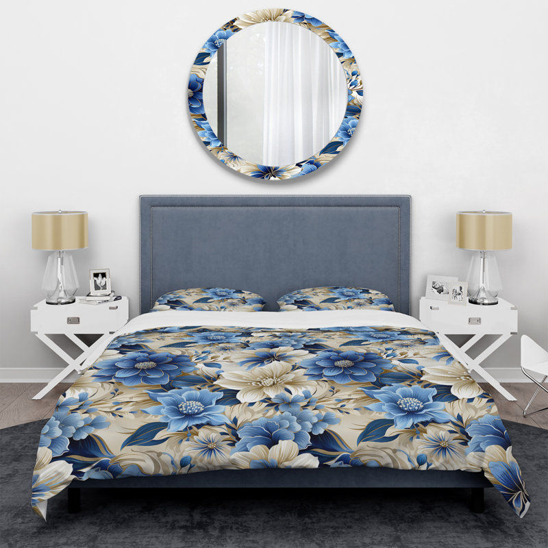 Fleurs bleues et blanches Harmony I - Ensemble de housse de couette floral - Polyester microfibre