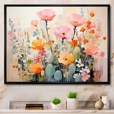 Cactus rose et vert, art acrylique multicolore I - Cactus
