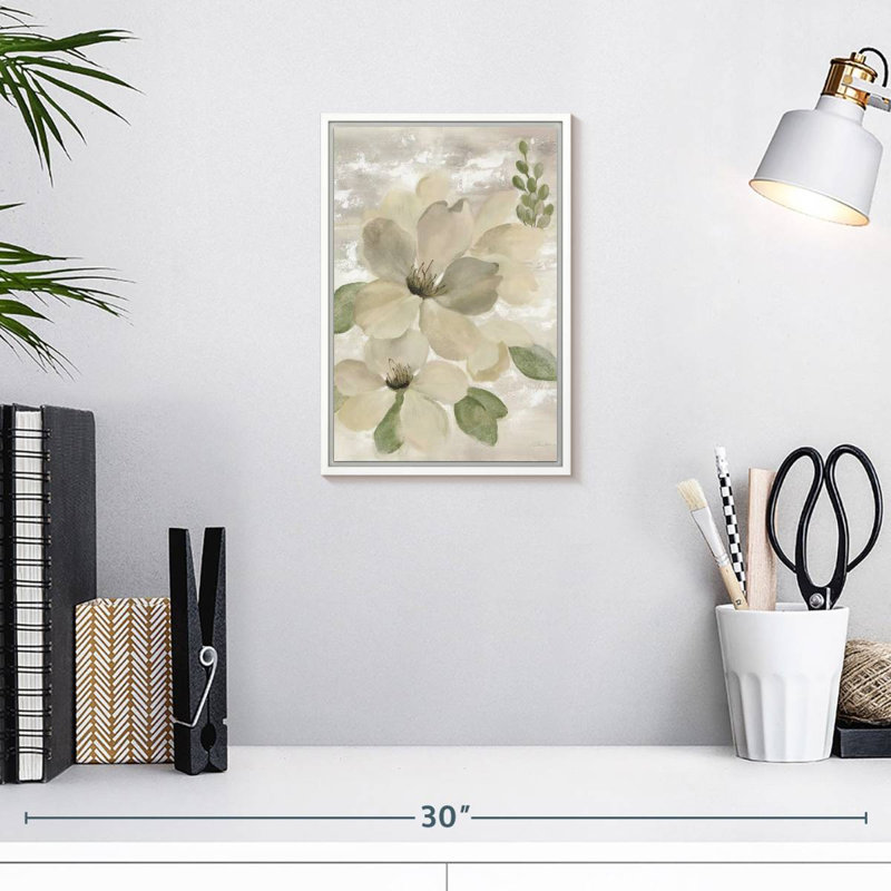 Blanc sur blanc sauge florale, 9" x 13", Floating Frame White
