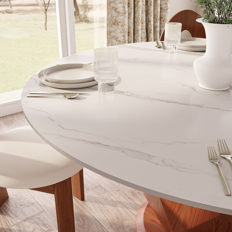 Round Geometric Pedestal Dining Table For 2/4, Durable Kitchen Dining Table With Stong Stability, White