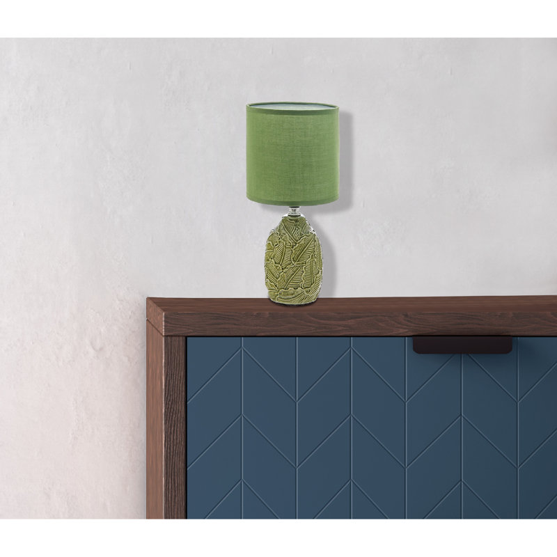 Leaflet Green Ceramic Table Lamp with Textured Base