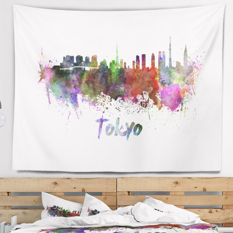 Tapisserie de tokyo skyline Cityscape, H 32 po x l 39 po