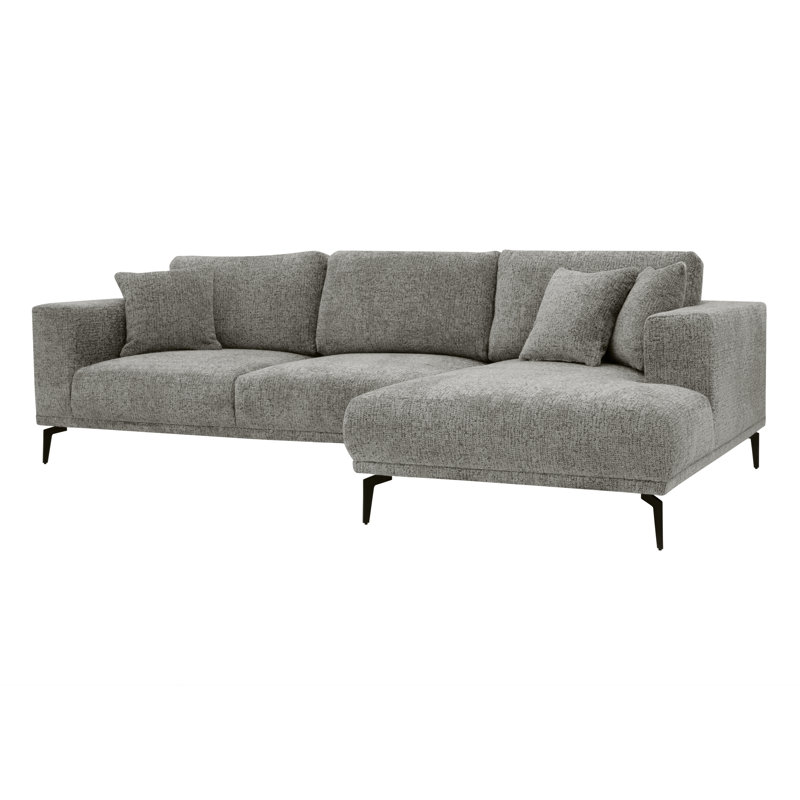 Riviera 4 Seater Corner Sofa, Fabric, 286cm Modern L-Shaped with Metal Legs, Right Hand Facing, Grey