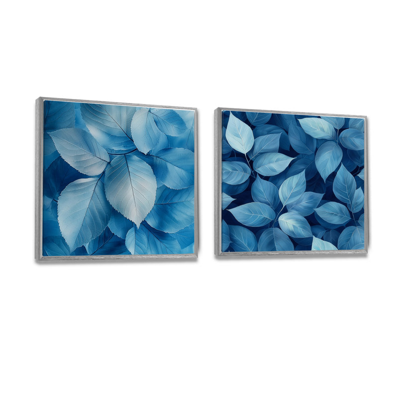 Minimalisme azur feuilles harmonie I - feuilles, art mural - décoration murale traditionnelle 2 pièces, H 16 po x l 33 po
