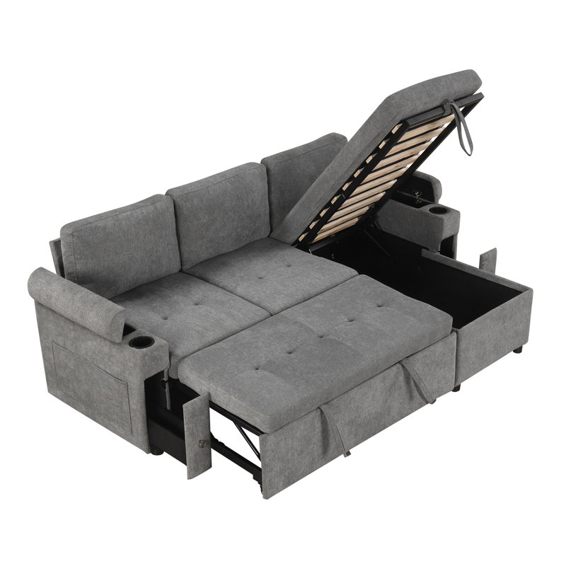 Canapé-lit en L 83,5 po avec rangement, Gris
