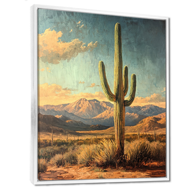 Cactus jument et les montagnes du désert I - Cactus, H 20 po x l 12 po, Impression encadrée sans passe-partout, Blanc