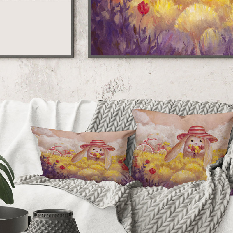 Housse et insert de coussin rectangulaire Little Bunny with Flowers
