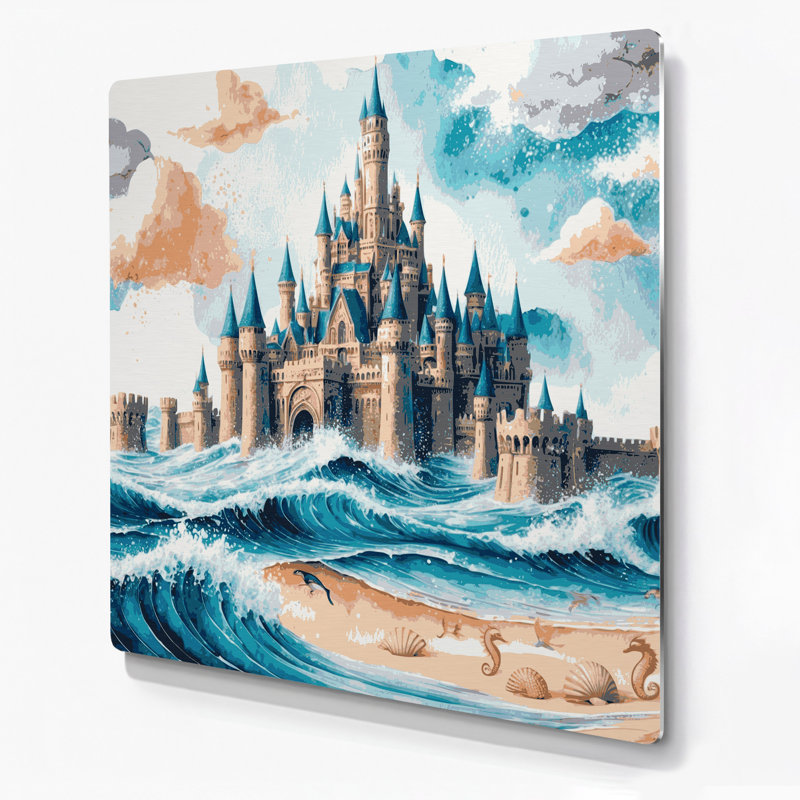 Art mural blanc en métal Coastal Sandcastle, H 8 po x l 8 po