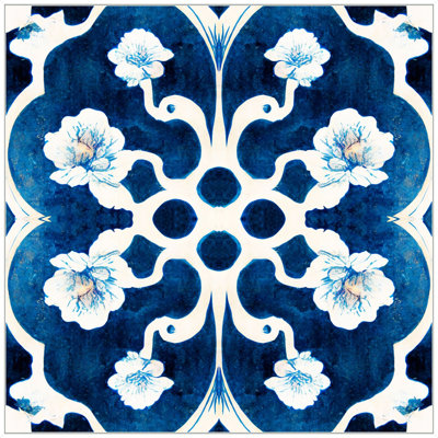 Indigo Ogee 3 Framed Graphic Art Canvas