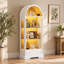 Armoire de rangement cintrée de 180 cm (70,9 pouces) avec portes en verre trempé, éclairage DEL à détecteur de mouvement et tiroirs, idéale pour le salon, la cuisine et la salle à manger, blanche.