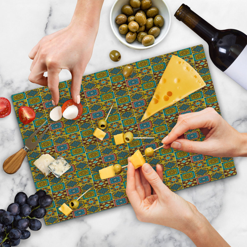 Ambesonne Traditional Cutting Board Large Size Azulejo Tile Mosaic Multicolor