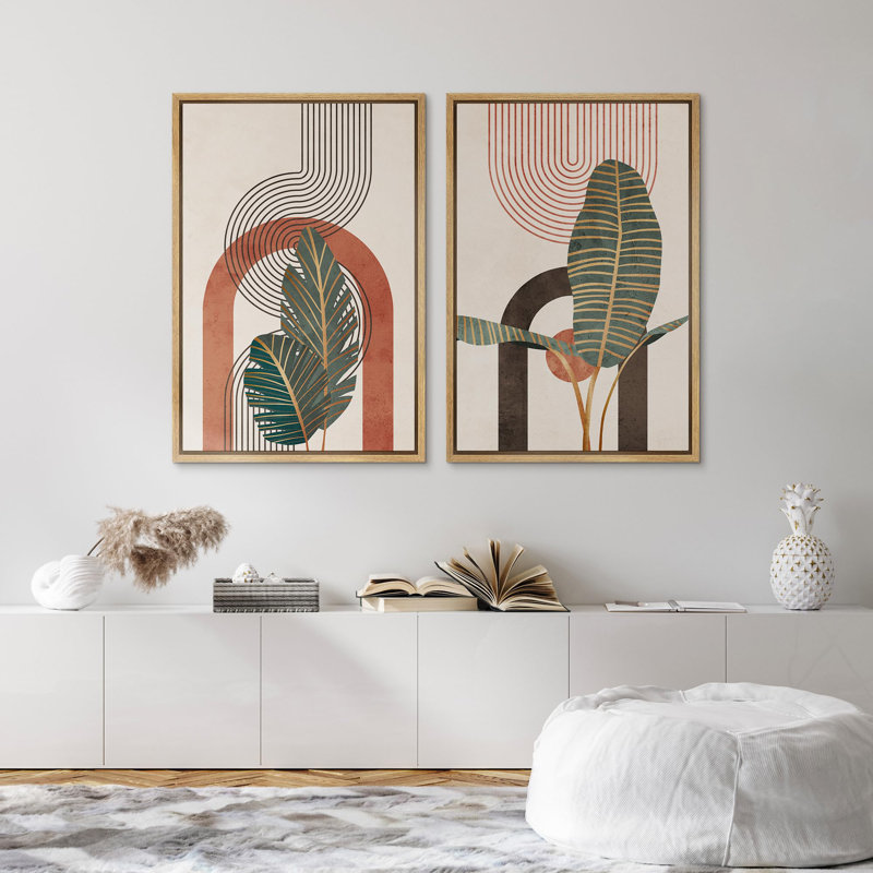 Soleil, jungle, feuille de Monstera, art abstrait, décoration murale, botanique minimaliste pour chambre à coucher, 2 pièces