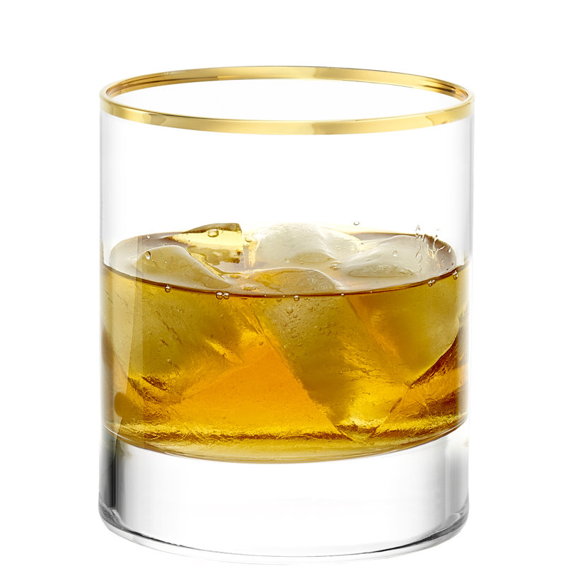 Elegant Gold Rim Crystal Whiskey Glass Set of 4