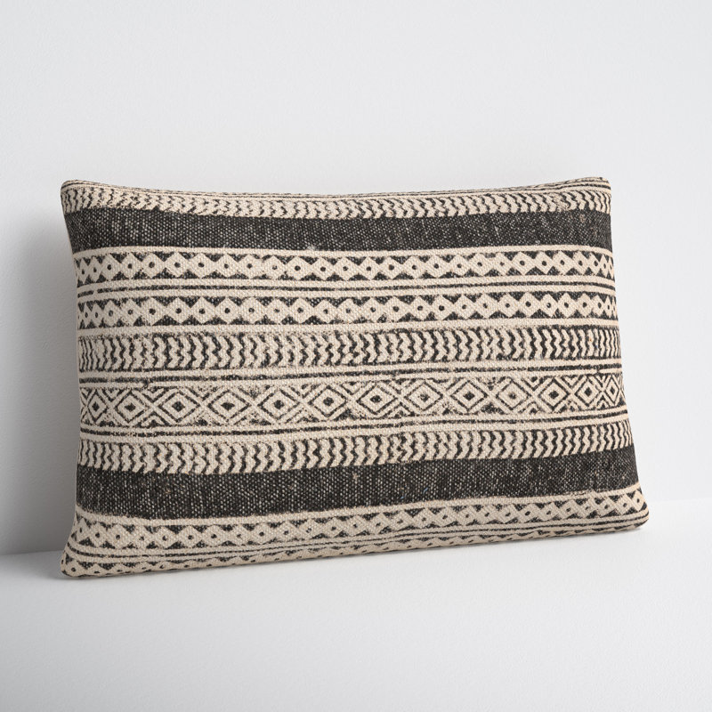 Zetta Geometric Cotton Throw Pillow, Beige/Black, Polyester/Polyfill, 22" x 22"