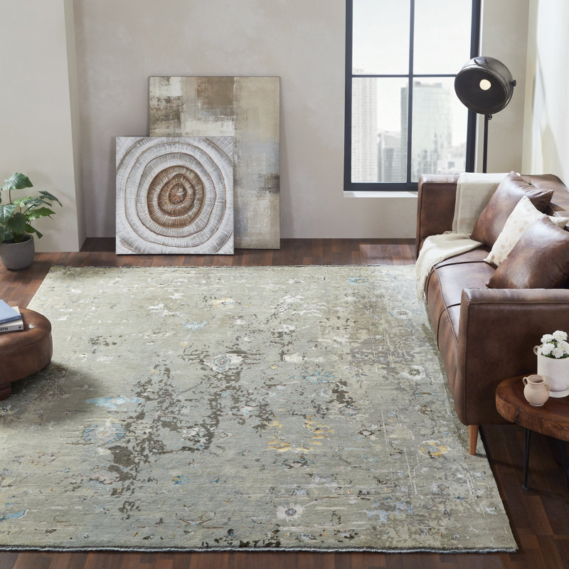 Illusion Weave Hand Knotted Abstract Area Rug, Rectangle 10' x 14'