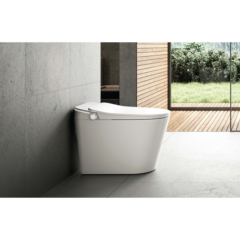 Toilette compacte allongÃ©e avec bidet iWASH, modÃ¨le Ã  jupe, 1,28 GPF, blanche, avec siÃ¨ge et couvercle Ã  ouverture et fermeture automatiques, siÃ¨ge chauffant et tÃ©lÃ©commande