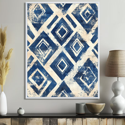 Tribal Pattern Canvas, Indigo Boho Wall Art, Bovinia