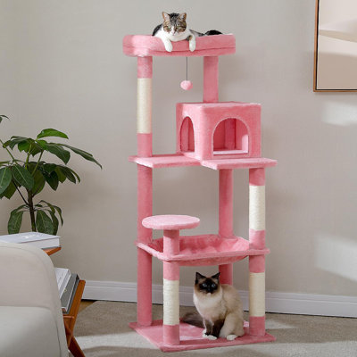 Arbre à chat Cactus pour grands chats avec grand hamac en peluche en métal, tour pour chats d'intérieur 56,3 po avec maisonnette à 2 portes, étagères à 6 niveaux avec poteaux à griffes et grand perchoir supérieur