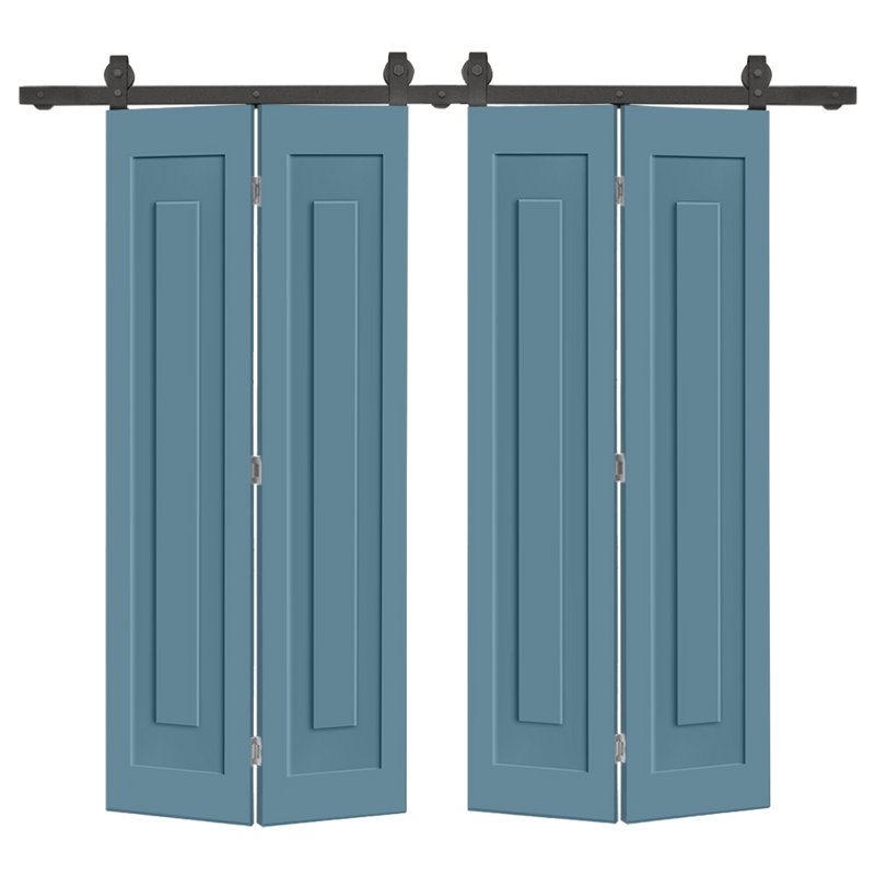 Ensemble de quincaillerie pour porte de grange coulissante double 3 panneaux PANEL, 52 po x 84 po, Bleu dignité