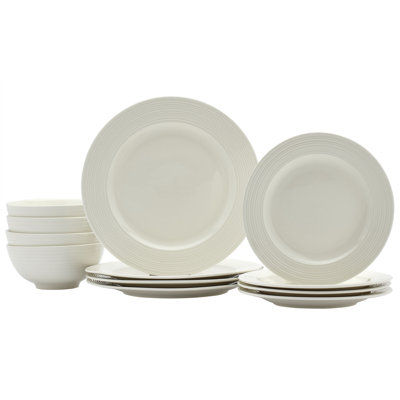Ivory Dinnerware Tabletops Gallery 12PC Round Set- Embossed