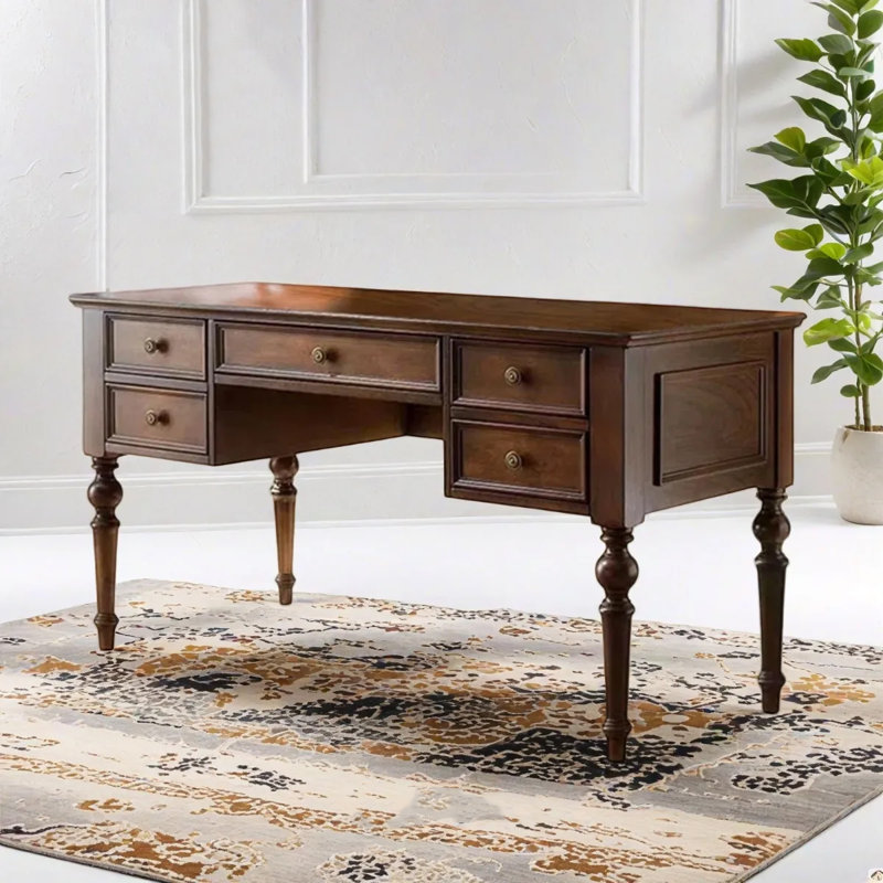 American-Style Country Solid Wood Desk, 30.7" H x 55.11" W x 23.61" D, Brown
