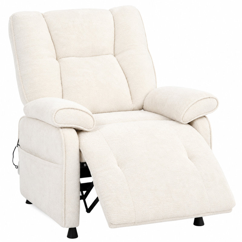 Fauteuil inclinable réglable avec rangement, fauteuil de salon moderne en chenille beige, Beige