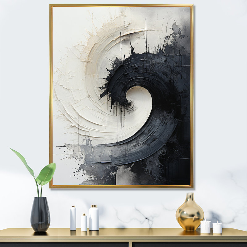 Contrast Harmony I - abstrait, spirales sur toile, H 32 po x l 24 po x P 1 po, Cadre flottant doré