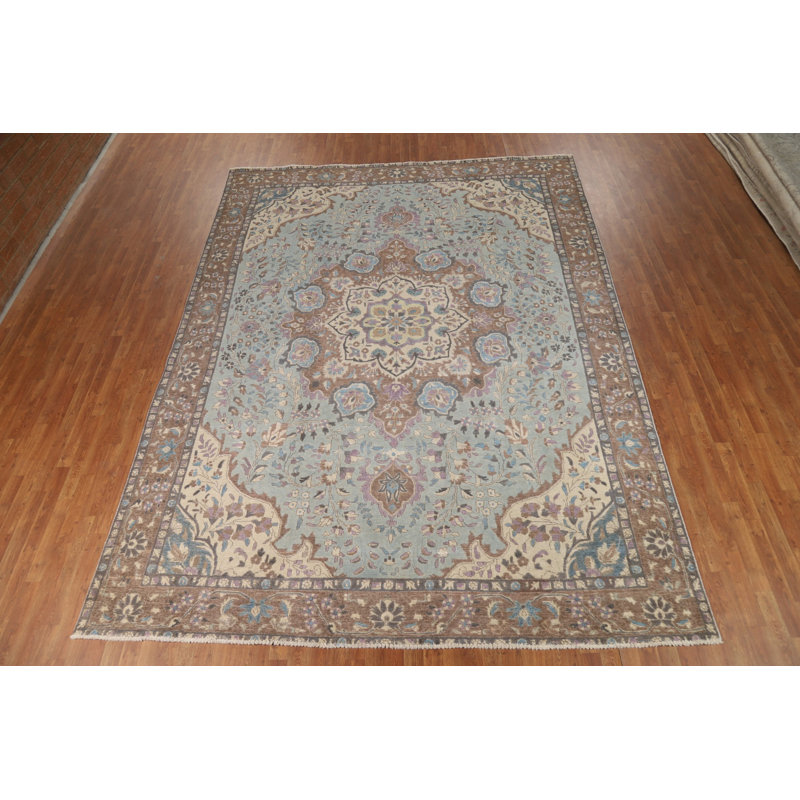 Tapis floral bleu clair clair 10 x 13