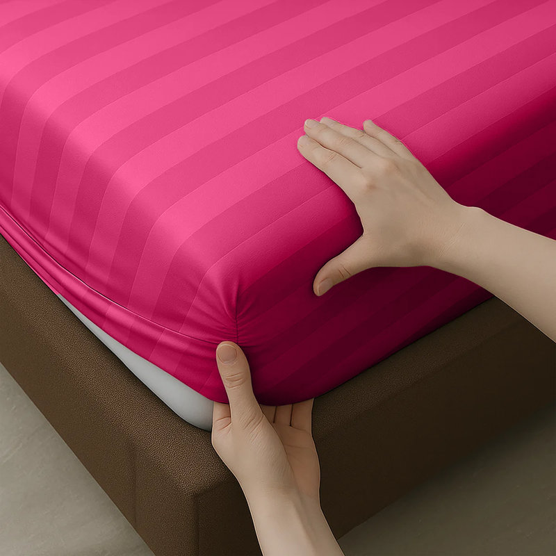 Microfiber Stripe Fitted Sheet – Soft, Durable, and Wrinkle-Free, Double (4'6), Pink
