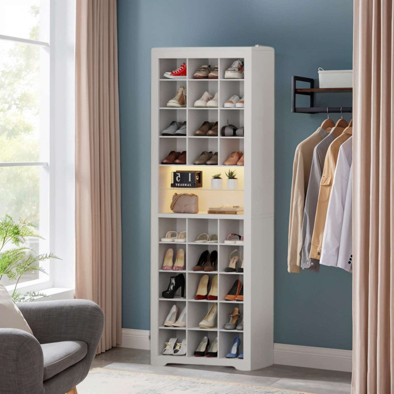 11-Tier Shoe Storage Cabinet, White Shoe Rack With 27 Cubbies