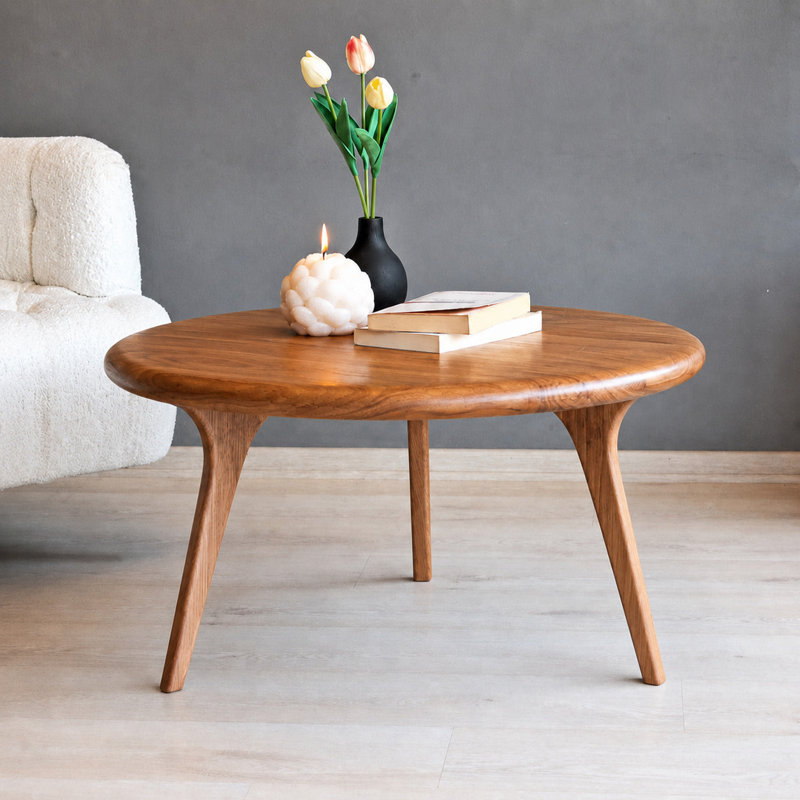 Table basse ronde en bois de chêne massif Sidney - Table basse Mid-Century moderne fabriquée à la main, 16" H x 56" L x 56" W