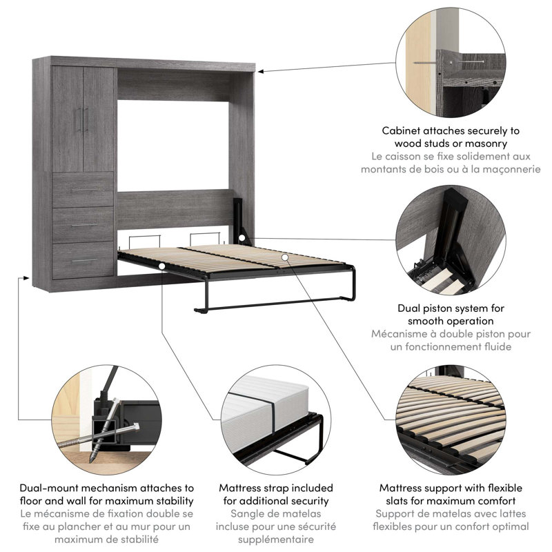 Velora Murphy Storage Bed, Bark Gray, Full