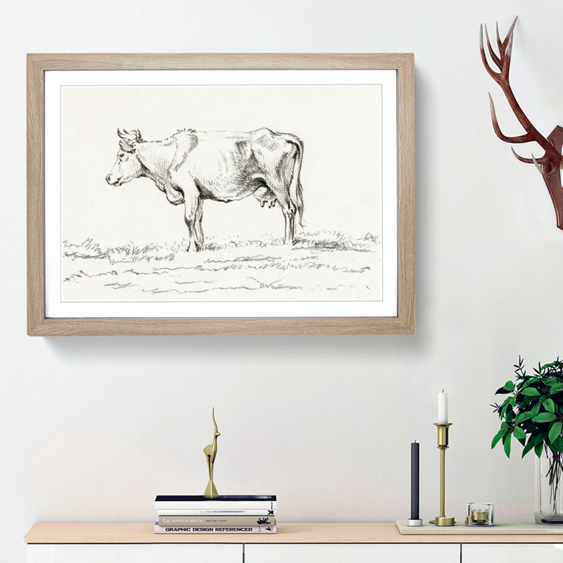 A Standing Cow by Jean Bernard - Framed Print, 33cm H x 45cm W x 2cm D, Oak Framed