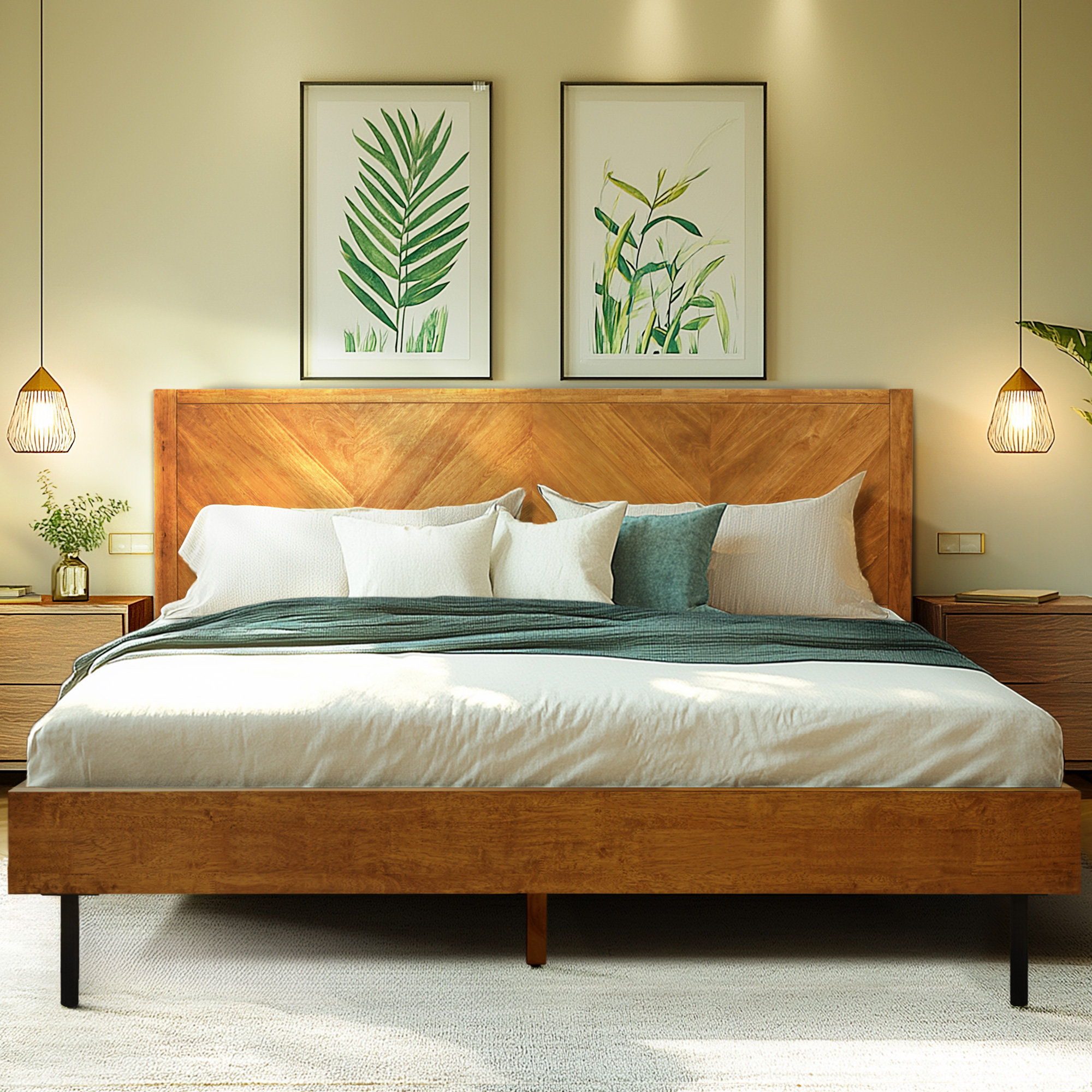 Loon Peak® Solid Wood Bed Frame with Headboard Platform Bed ...