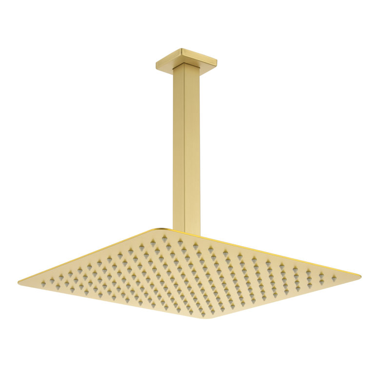 1-Spray Patterns With 2.5 GPM 11.8 In. Ceiling Mount Fixed Shower Head With Shower Arm, Brushed Gold