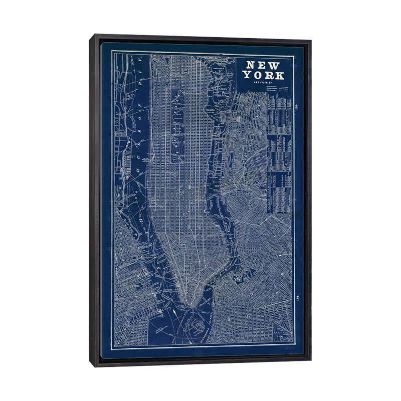 «Blueprint Map New York» par Sue Schlabach - impression d'art graphique, H 40 po x l 26 po x P 1,5 po
