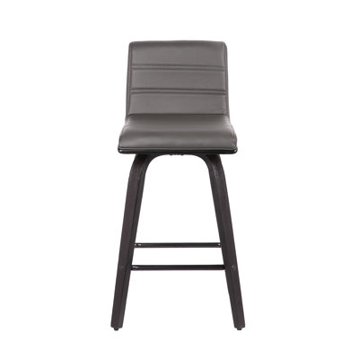 Aluin Mid-century Modern Swivel Counter or Bar Height Bar Stool in Faux Leather and Wood